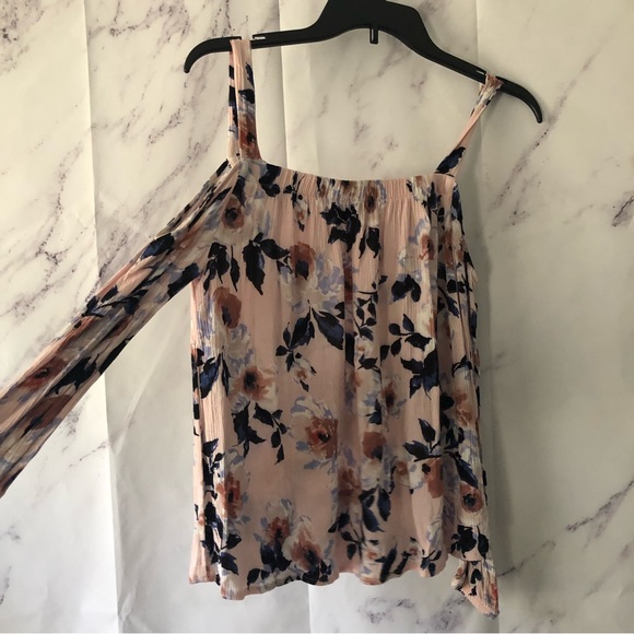 FLORAL PRINT COLD SHOULDER BLOUSE TOP PINK/BLUE WOMENS SMALL - Picture 4 of 7
